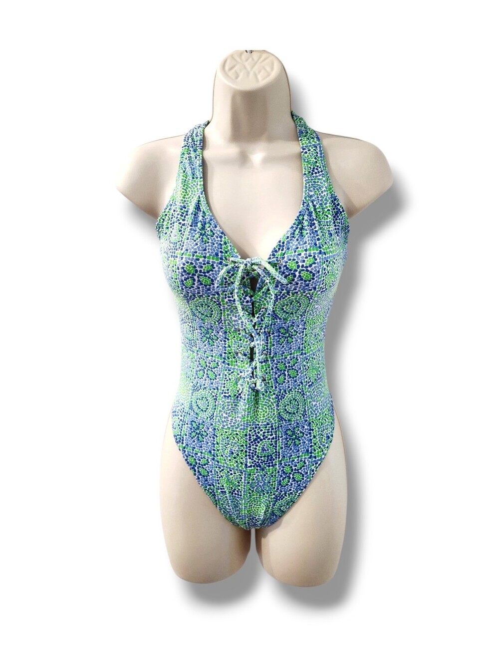 One Piece Lace-up Mosaic Print Swimsuit by Bermuda Beachwear | Size 12